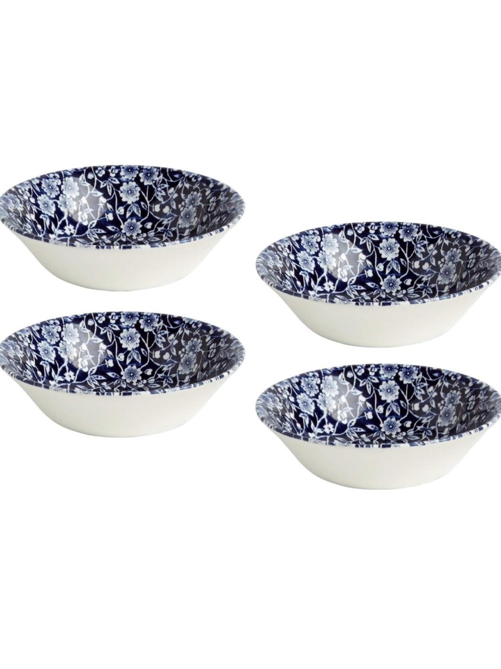 Royal Wessex by Churchill Earthenware NWT Calico Floral Blue Bowls England 4pc